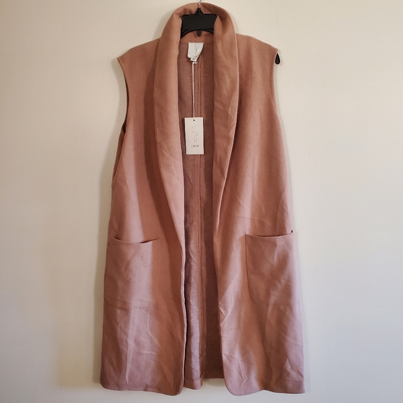 NWT JOIE Long Line Light Brown Vest Open Front Collared Size Large - Picture 2 of 9
